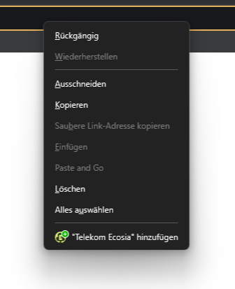 Bild des Kontextmenüs, welches bei einem Rechtsklick auf die Addressleiste erscheint, bei welchem die Suchmaschine zum Browser hinzugefügt werden kann