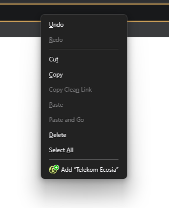 Image of the context menu, which appear on rightclicking the search bar, where the serach engine can be added to the browser